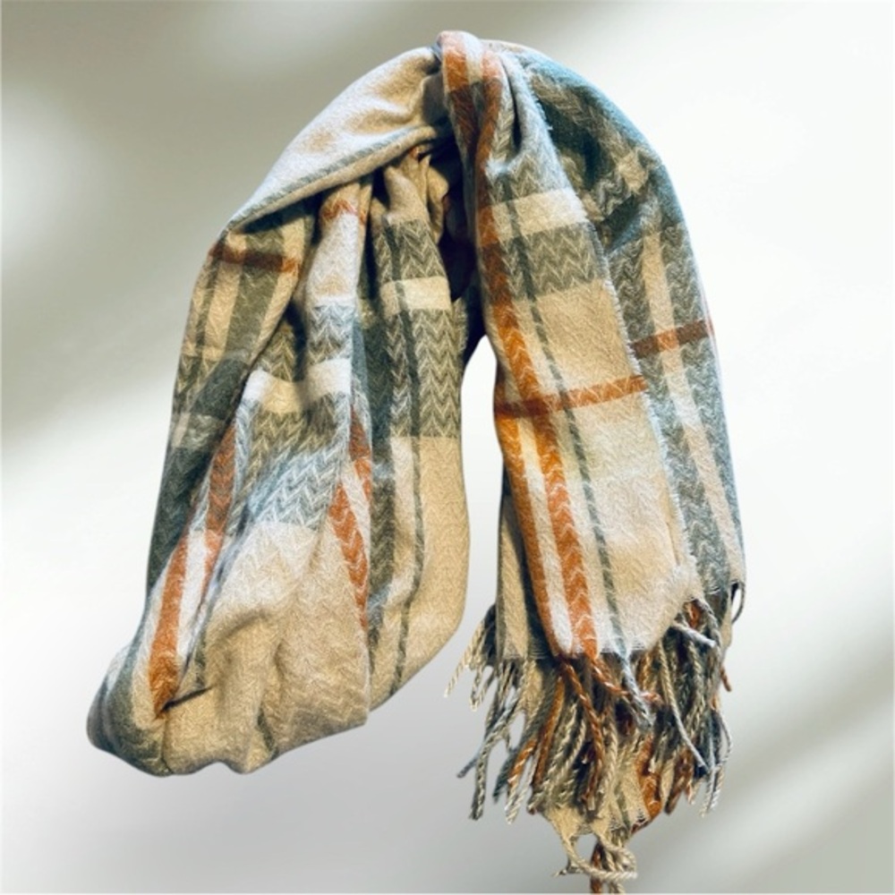 NEW Cozy Plaid Scarf with Fringe NWT